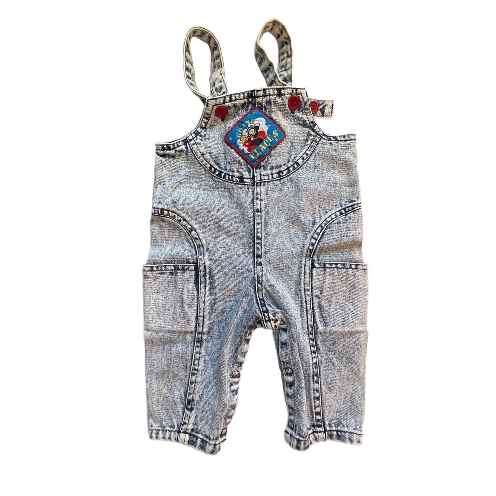 Little Ones Vintage 80s Acid Wash Going Places Overalls Size 12 Months